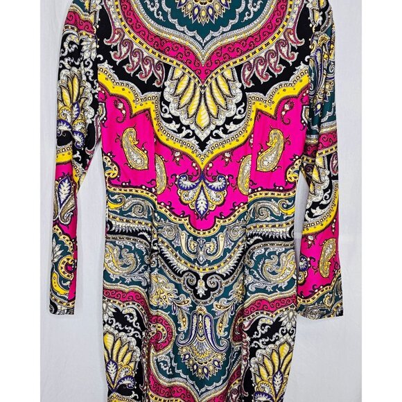 Jude Connally Collared 1/4 Zip Long Sleeve Paisley Print Dress Multicolor Small - Picture 5 of 6
